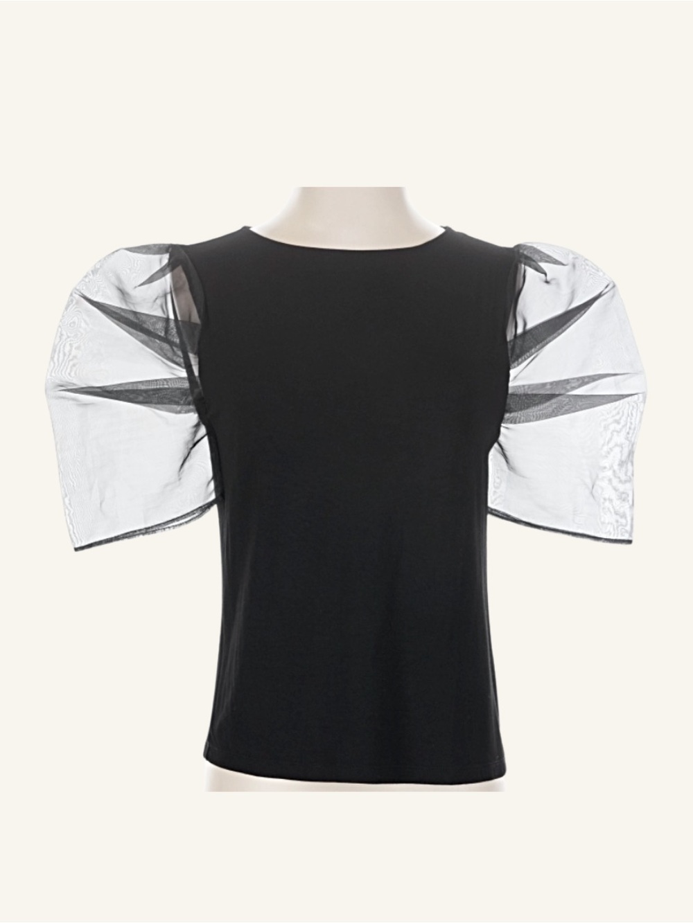 NWOT Hyacinth House Black Puff Sleeve Top Sheer Organza Balloon Sleeves L